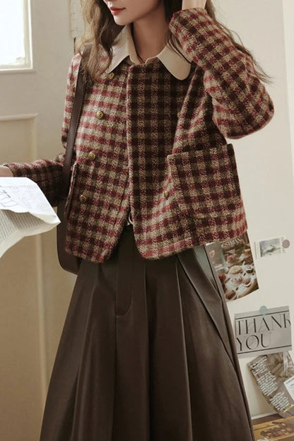 Chaqueta vintage de tartán con botonadura sencilla