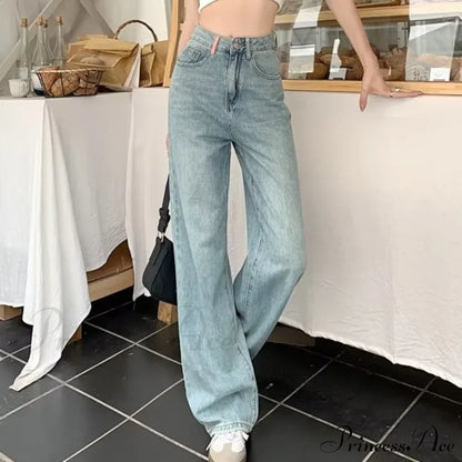 Baby Blue Loose Straight Thin Summer Tassel Versatile Trend Women's Jean