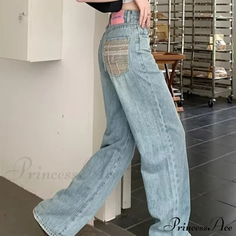 Baby Blue Loose Straight Thin Summer Tassel Versatile Trend Women's Jean