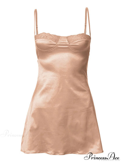Backless Lace Paneled Trendy Satin Mini Dress