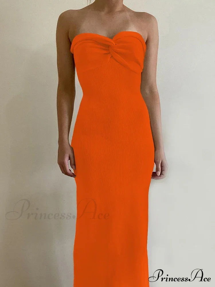 Backless Twist Knitted Fashion Outfits Maxi Dress