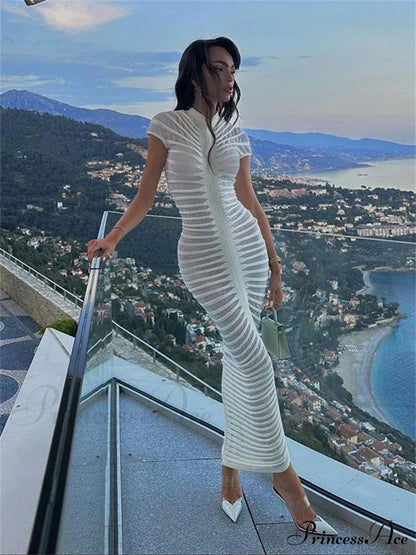Backless V Neck Gown Maxi Dress