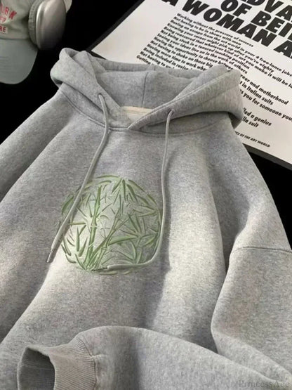 Bamboo Pattern Print Casual Y2K Hoodie