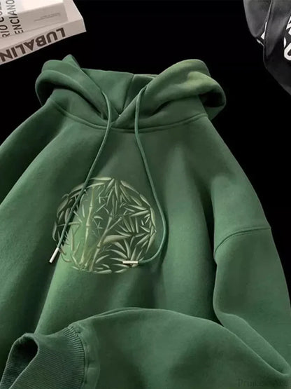 Bamboo Pattern Print Casual Y2K Hoodie