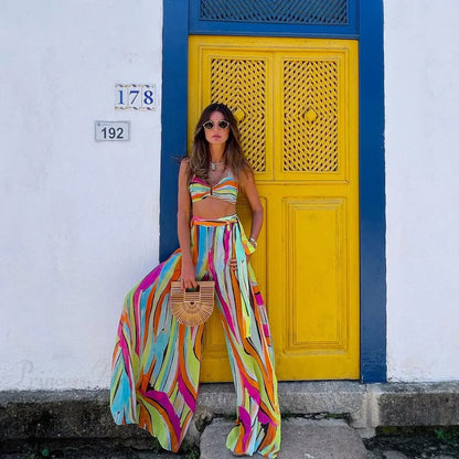 Conjunto de bikini con vendas y pantalón estampado, bañador de tres piezas