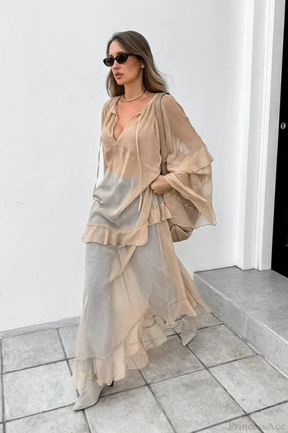 Batwing Sleeve Sun Protection Maxi Dress