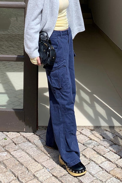Textured Cargo Bootcut Casual Jeans