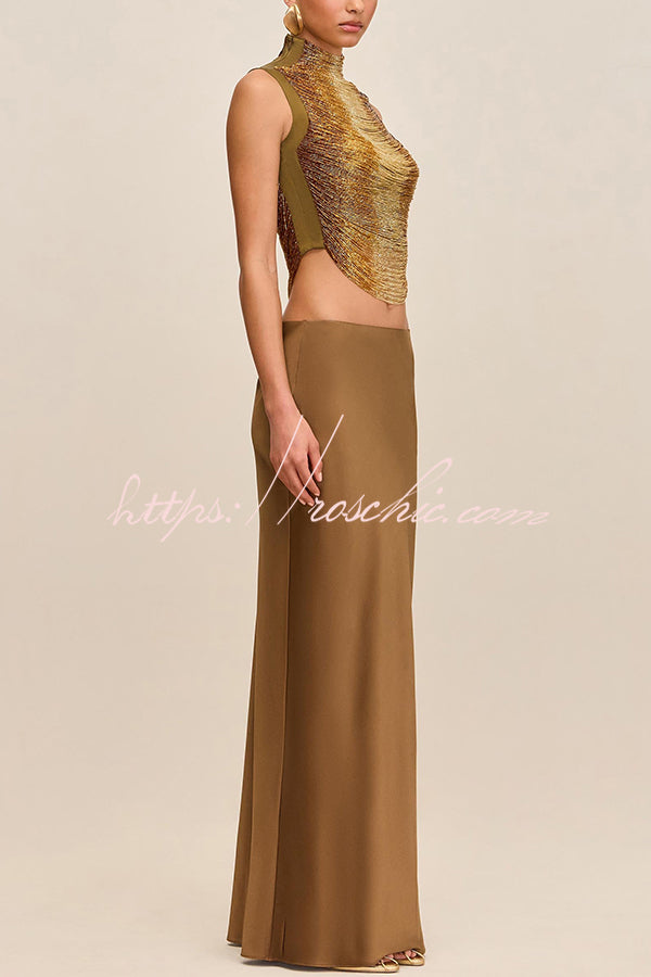 Keep Polished Handcrafted Glossy Arcs Over Tassels High Neck Tank Top