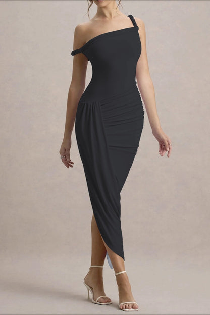 Vestido de fiesta maxi ceñido asimétrico