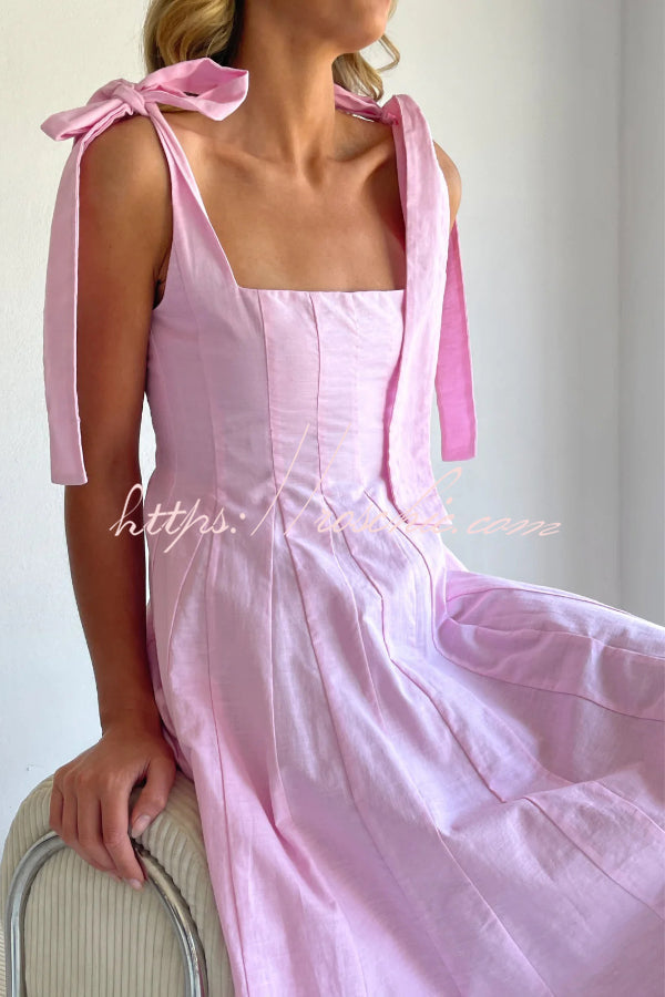 Solid Color Sleeveless Tie-up Suspender Elegant Patchwork Maxi Dress