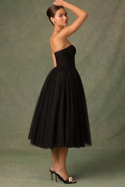 Sheer Bustier Strapless Cocktail Dress