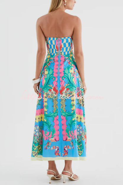 Unique Printed Sleeveless Off-shoulder Casual Vacation Midi Dresses