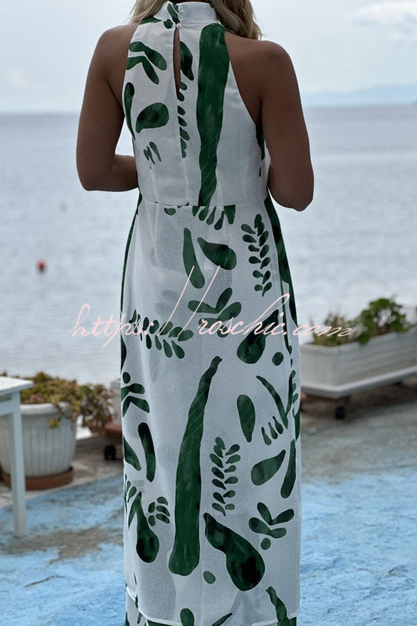 Sarasota Doodle Print Center Front Split Midi Top and Elastic Waist Pants Set