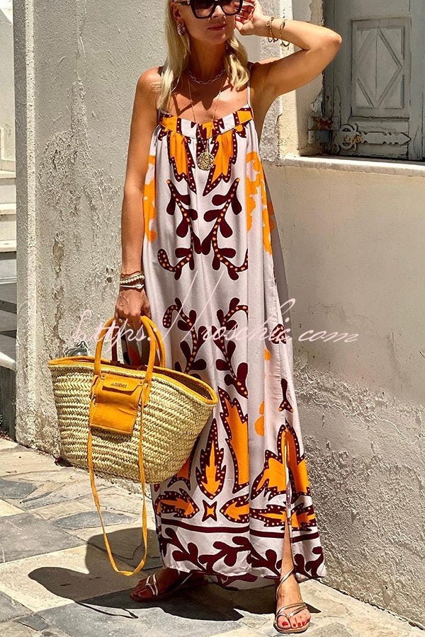 Sunday??s Color Palette Ethnic Printed Loose Cami Maxi Dress