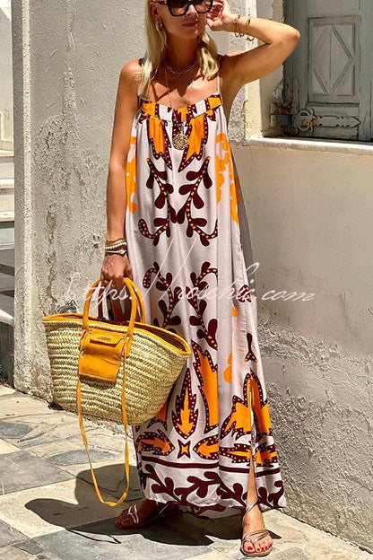 Sunday??s Color Palette Ethnic Printed Loose Cami Maxi Dress