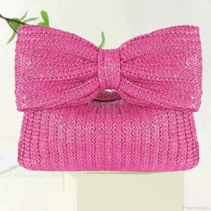 Beach Bow Crescent Shape Straw Clutch Wristlet