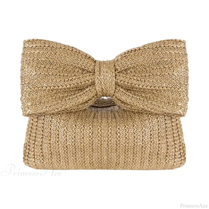 Beach Bow Crescent Shape Straw Clutch Wristlet