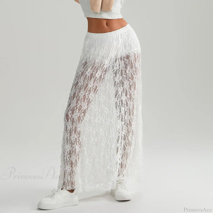 Beachwear Floral Lace Lotus Edge Perspective Long Skirt
