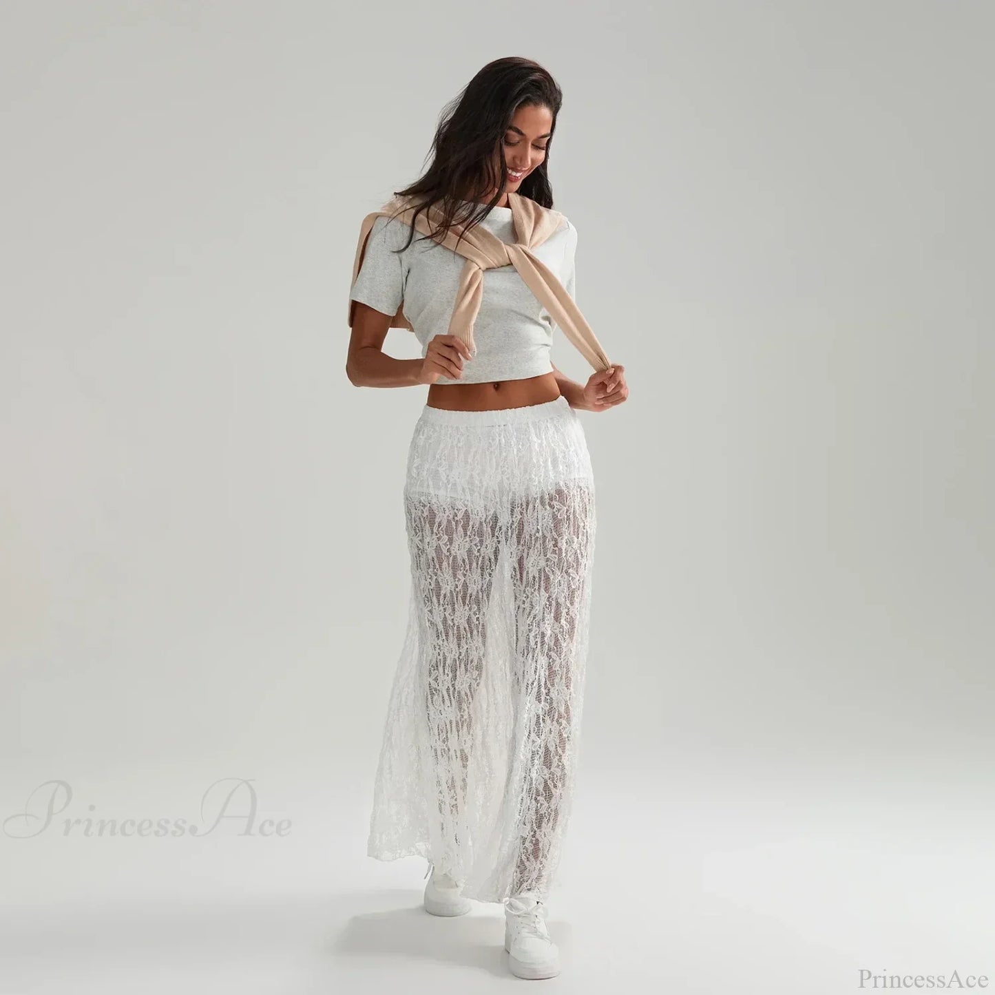 Beachwear Floral Lace Lotus Edge Perspective Long Skirt