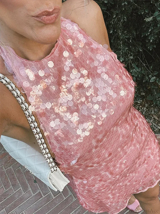 Beaded Sequin Glitter Mini Dress