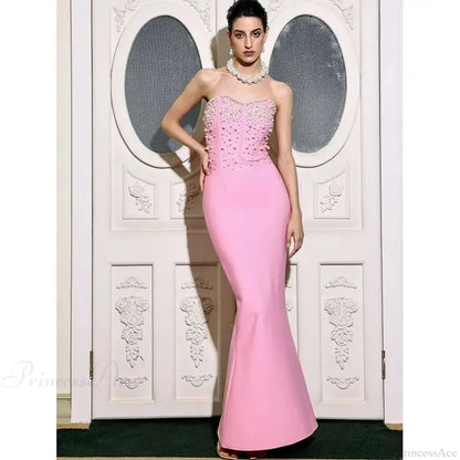 Beading Strapless Ankle-Length Party Dress