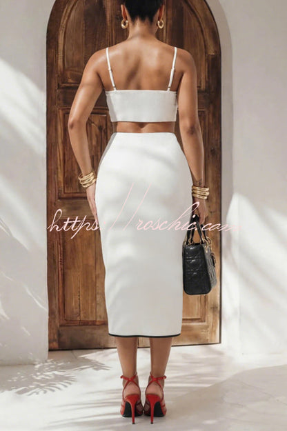 Stylish Spaghetti Strap Cropped Fitted Top and Elegant Asymmetrical Midi Skirt Set