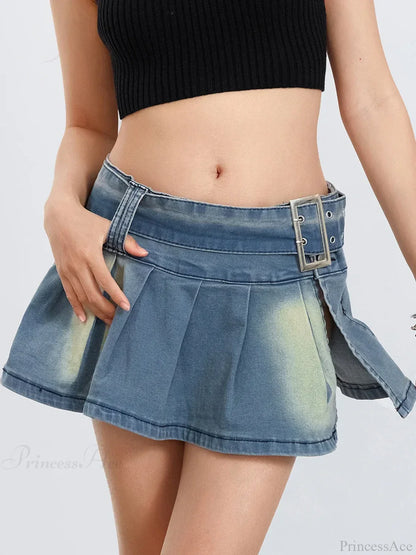 Belted Pleated A-Line Skirt