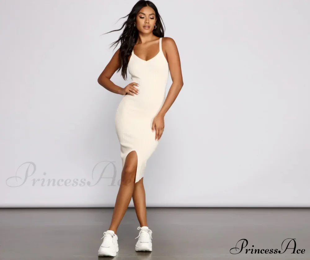Better In Basics Charming Ribbed Knit Sweater Dress
