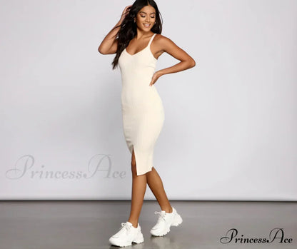 Better In Basics Charming Ribbed Knit Sweater Dress