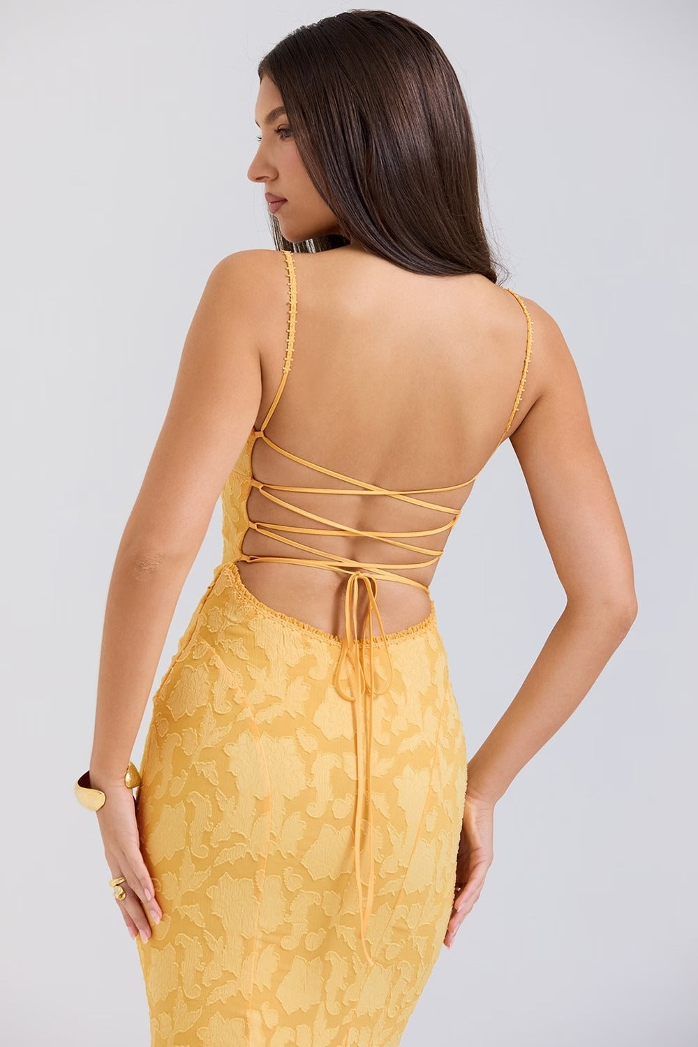 Jacquard Mermaid Cami Maxi Lace Dress