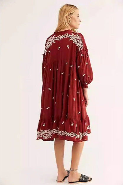 Vestido midi bohemio floral de manga larga
