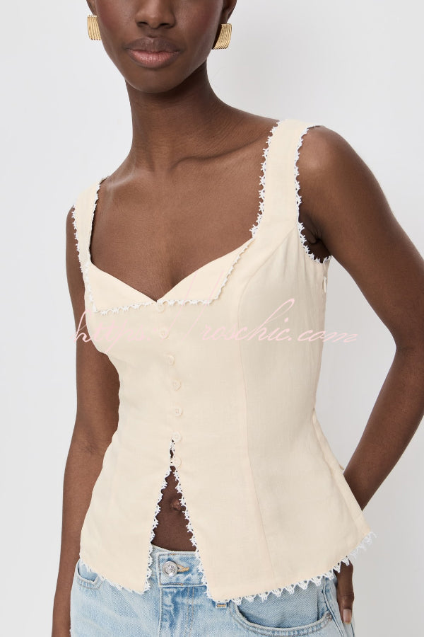 Fashionable Lace-trimmed V-neck Sleeveless Slim-fit Vest