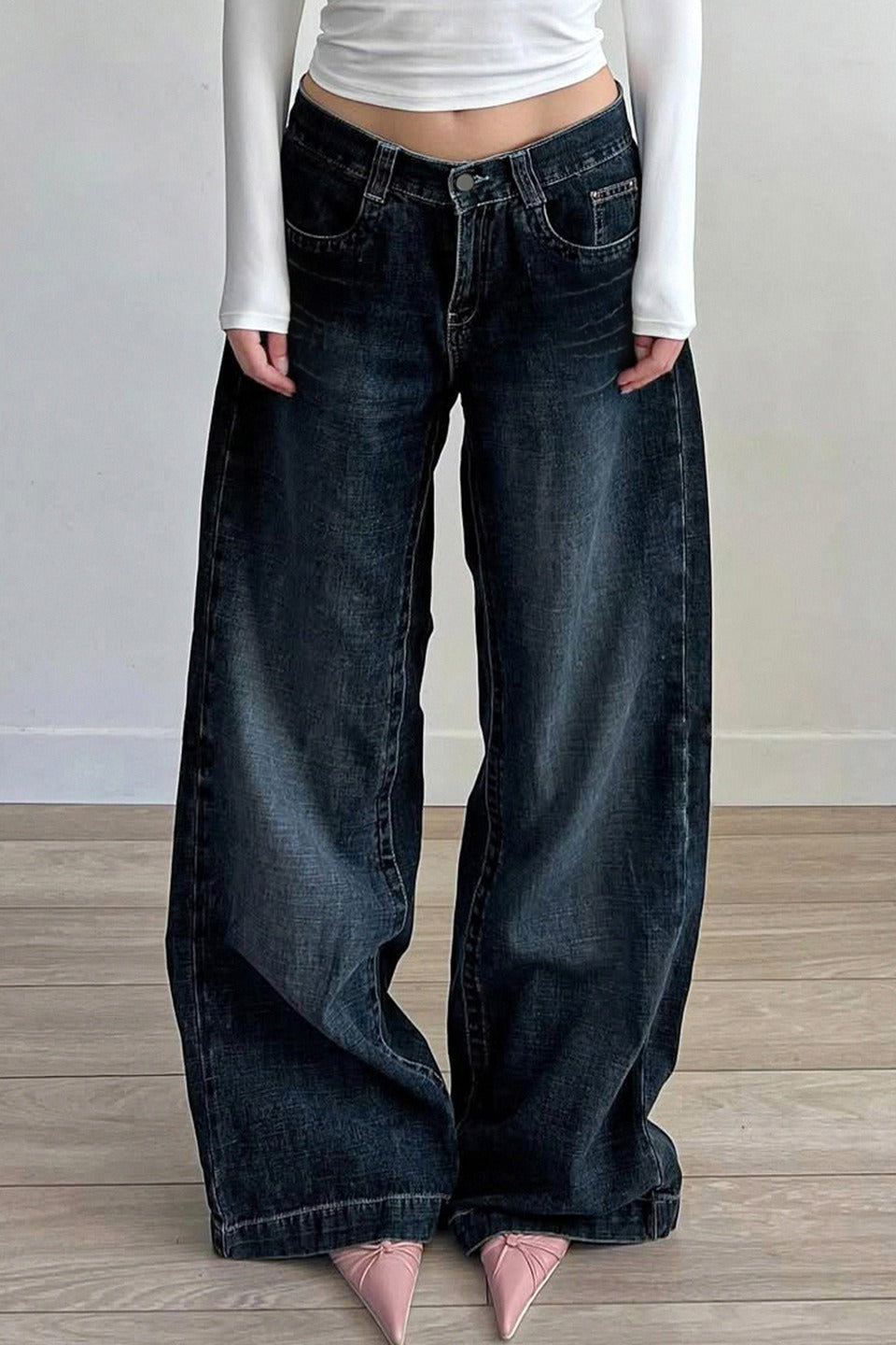 Vaqueros Negros Lavados Sueltos Vintage Minimalistas