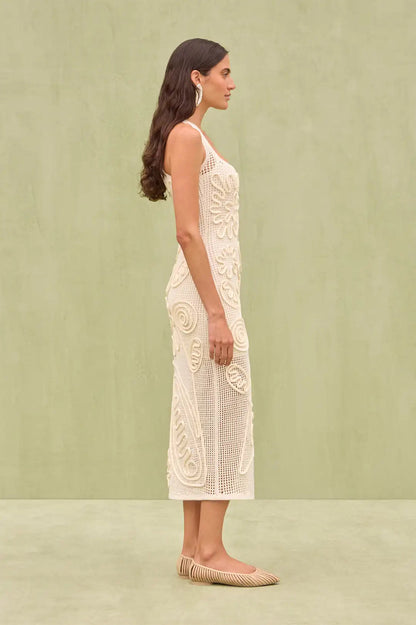 Elegant Knitted Sleeveless Floral Dress