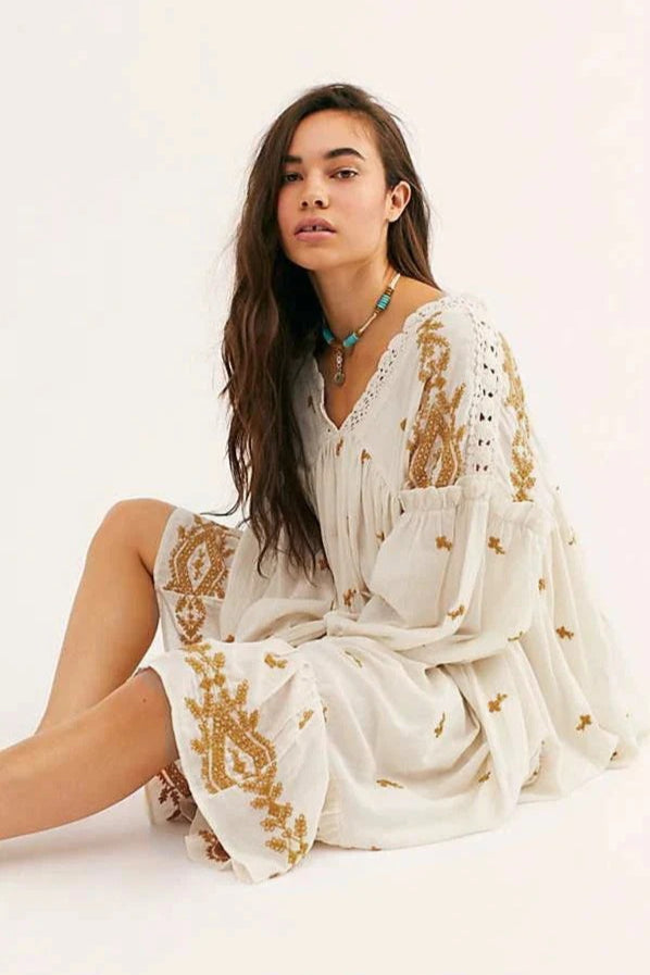 Vestido midi bohemio floral de manga larga