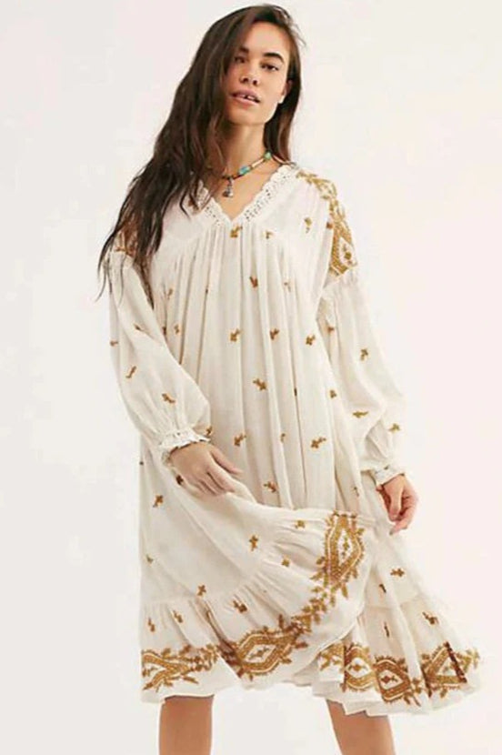 Vestido midi bohemio floral de manga larga