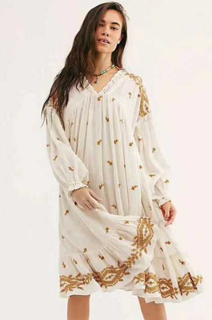 Vestido midi bohemio floral de manga larga