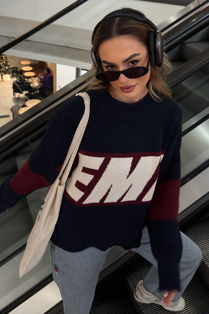 Oversized Letter Print Sweater