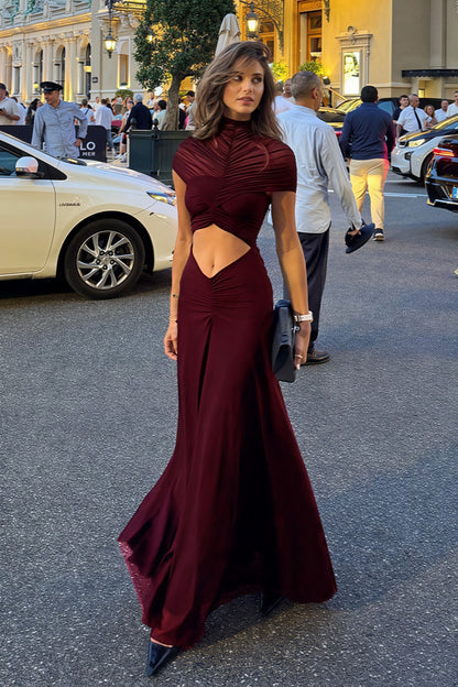 Vestido Largo Acampanado con Abertura en la Espalda y Top Corto