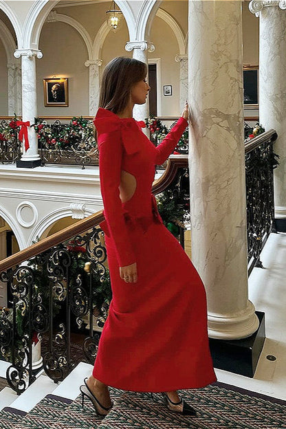 Vestido de fiesta ajustado con aberturas, lazo 3D y cintura con aberturas