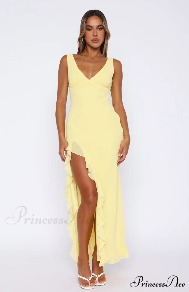 Bianca Slit Stylish Ruffled Maxi Dress