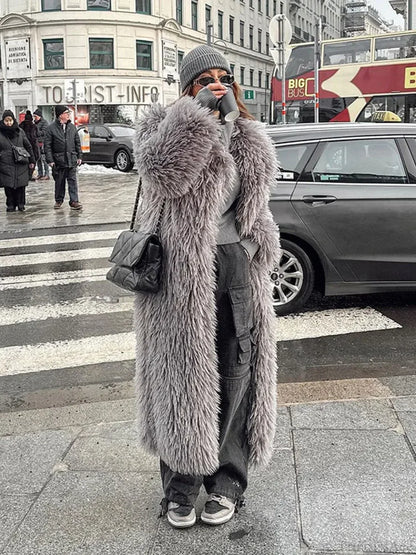 Big Lapel Long Fox Fur Coat