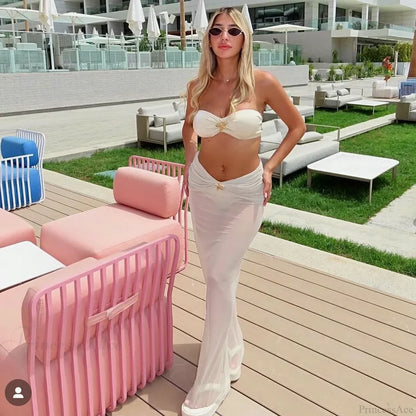 Conjunto de bikini con caftán/pareo y vestido largo, traje de baño de tres piezas