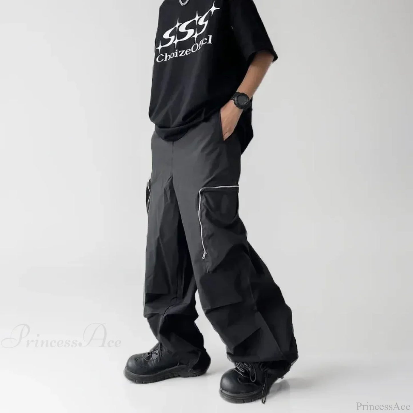 Black Baggy Cargo Streetwear Pants