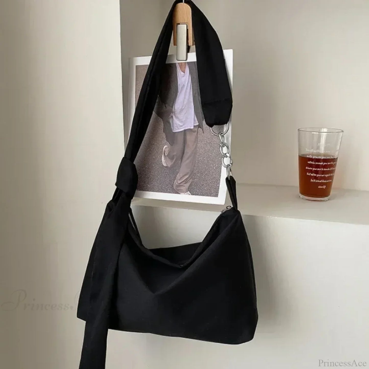 Black Crossbody Shoulder Bag with Chain
