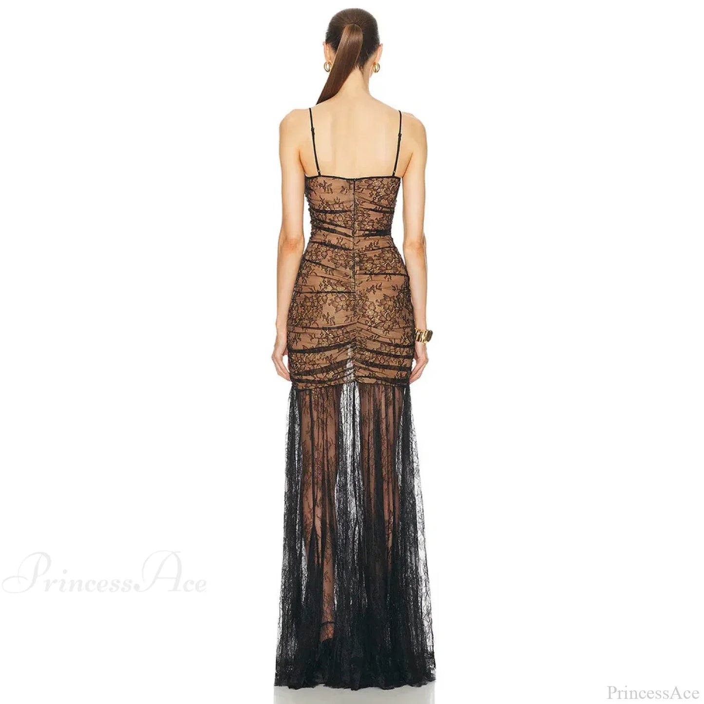 Black Pleated Lace Halter Party Dress
