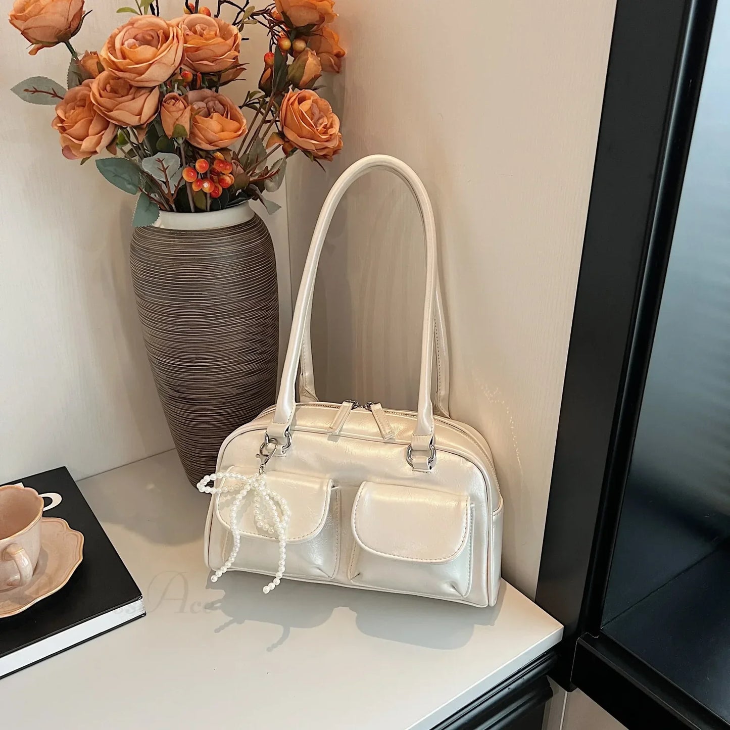 Black PU Leather Casual Shoulder Bag
