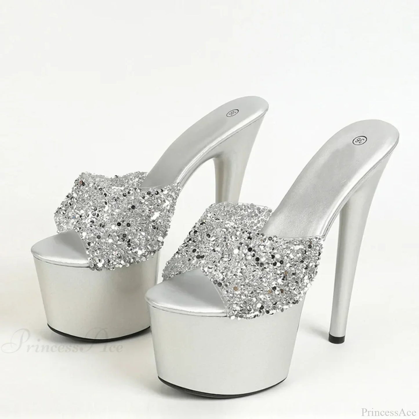 Black Red Sequined Transparent Platform Peep-Toe SexyFashionable Slippers Stripper High Heel