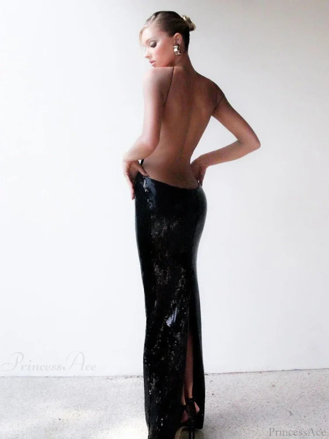 Black Sequin Long Party Dress