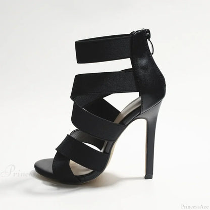 Black Sexy Open Toes Gladiator Super High Heel Pumps Ladies Broadband Back Zipper Party Wedding High Heel